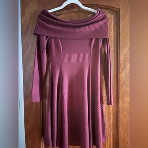 Maroon off the shoulder sweater dress